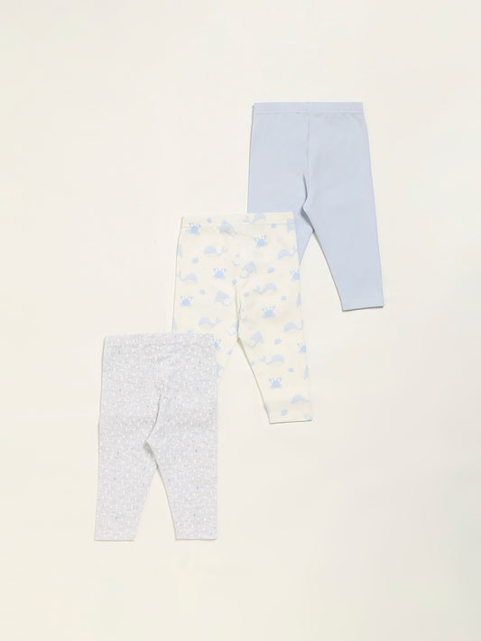 HOP Baby White Printed Pants - Pack of 3