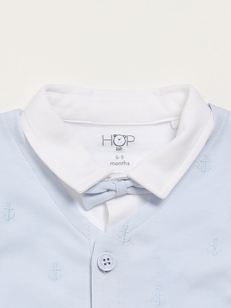 HOP Baby Embroidered Blue Shirt, Waistcoat & Trousers Set