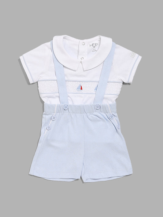 HOP Baby Blue Embroidered T-Shirt & Shorts Set