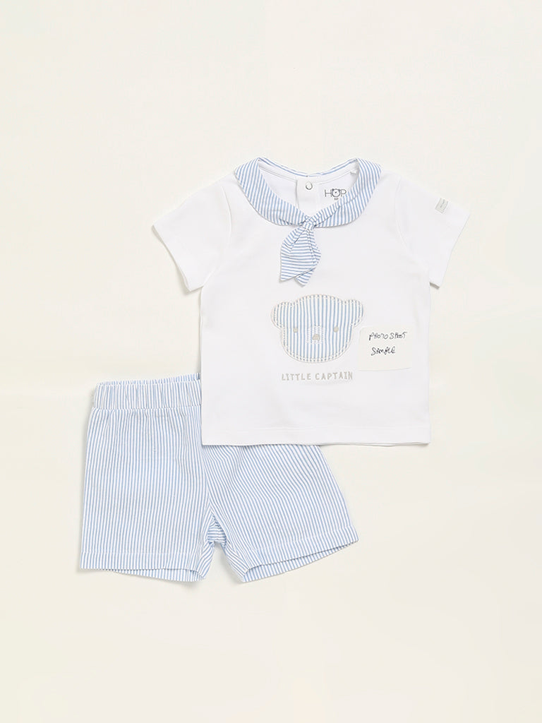HOP Baby White Bear Embossed T-Shirt & Shorts Set
