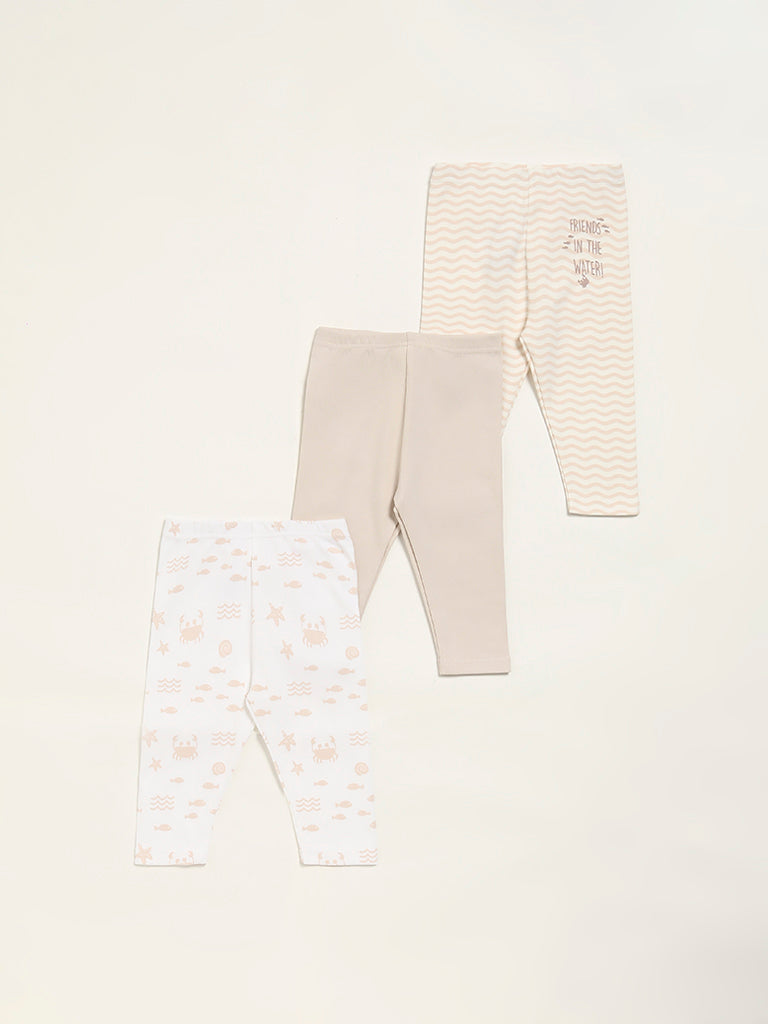 HOP Baby Beige Printed Pants - Pack of 3