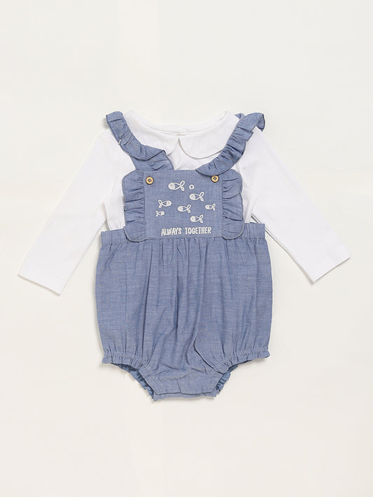 HOP Baby Blue Embroidered T-Shirt & Romper Set