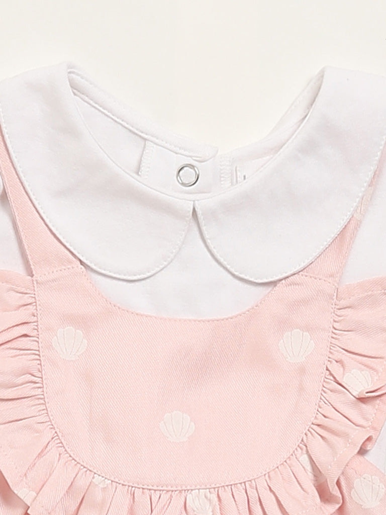 HOP Baby Pink Printed Pinafore & T-Shirt Set