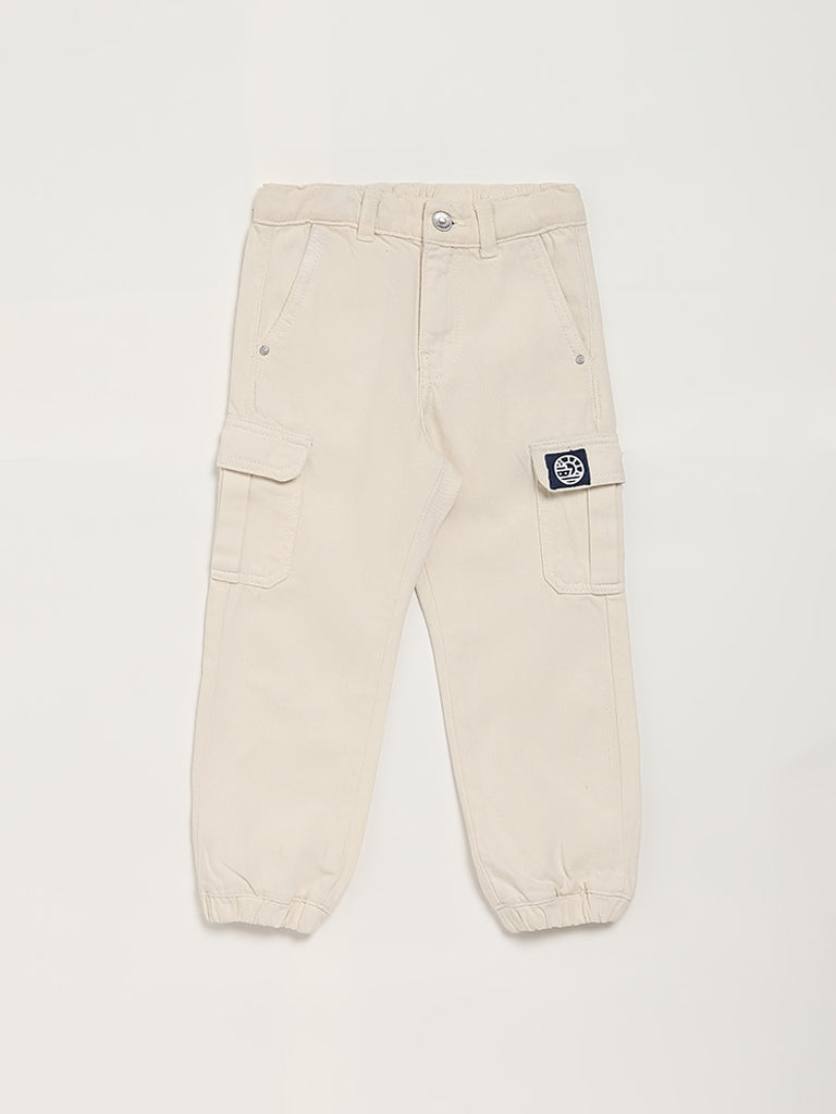 HOP Kids Solid Cream Cargo Pants