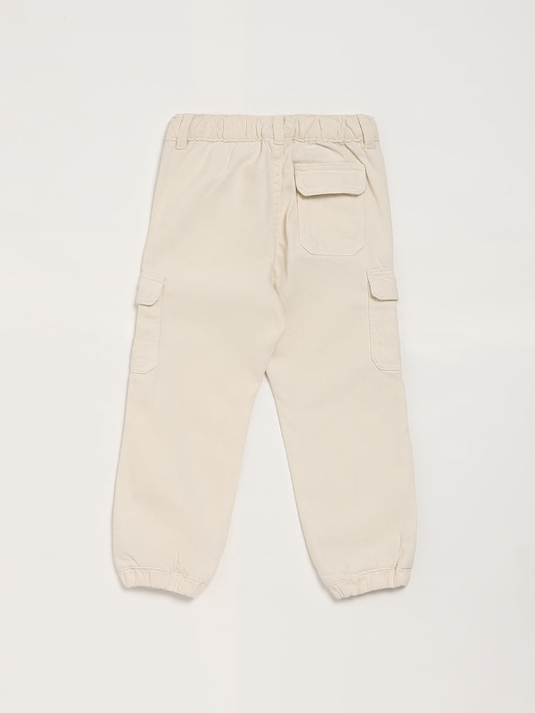 HOP Kids Solid Cream Cargo Pants