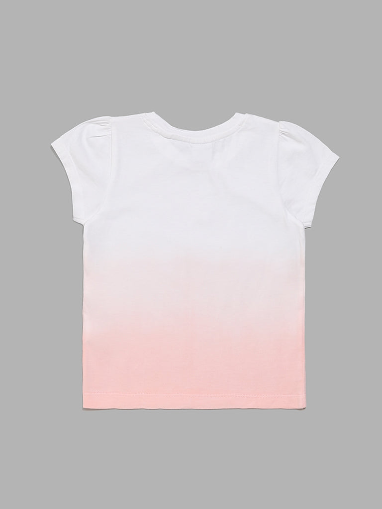 HOP Kids Peach & White Printed T-Shirt