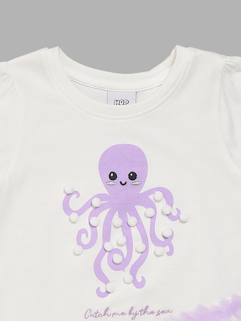 HOP Kids Octopus Printed White T-Shirt