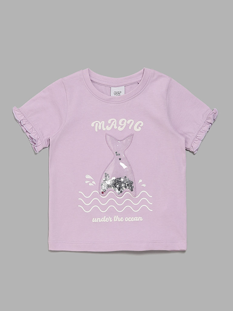 HOP Kids Fish-Tail Embellished Lilac T-Shirt