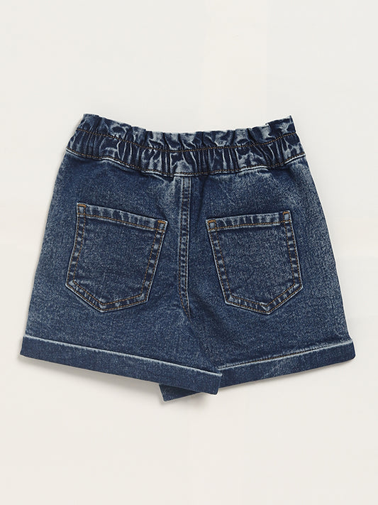 HOP Kids Solid Blue Denim High-Waist Shorts