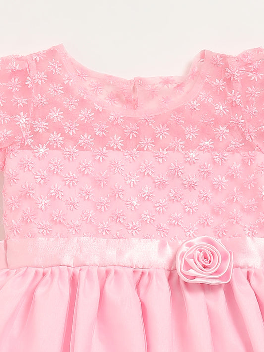 HOP Kids Pink Embroidered Mesh Dress