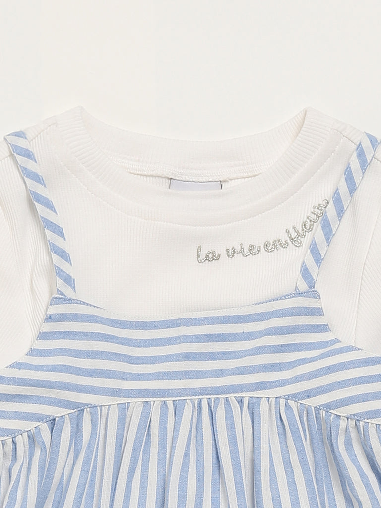 HOP Kids Blue Striped Pinafore Dress with T-Shirt