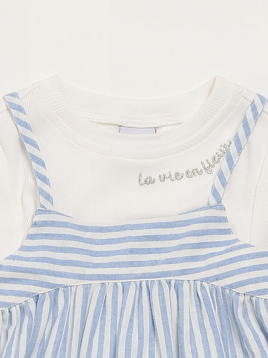 HOP Kids Blue Striped Pinafore Dress with T-Shirt