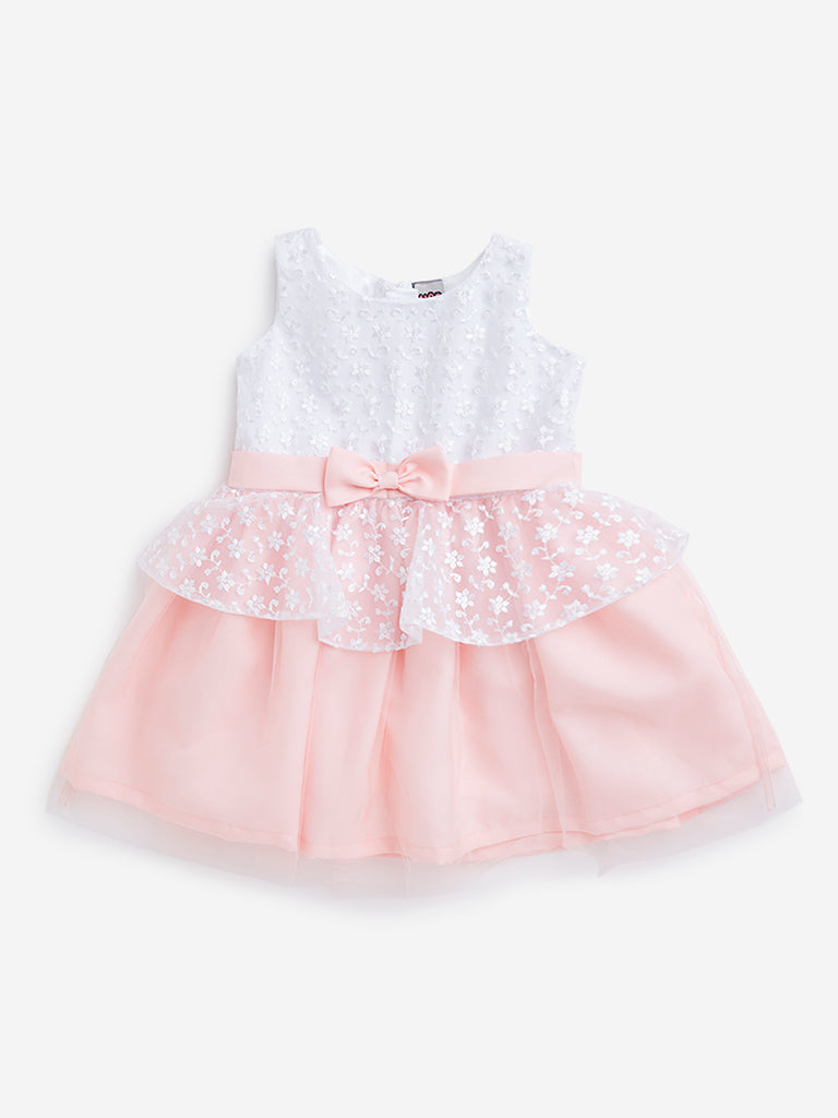 HOP Kids Peach Floral Mesh Fit-and-Flare Dress