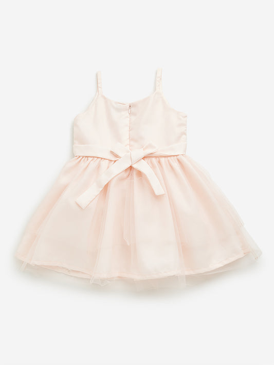 HOP Kids Peach Floral Embroidered A-Line Dress