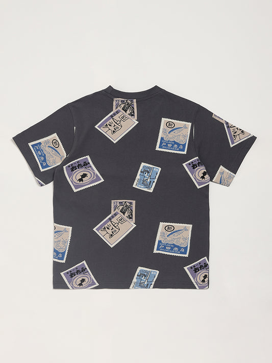 Y&F Kids Grey Stamp Printed T-Shirt