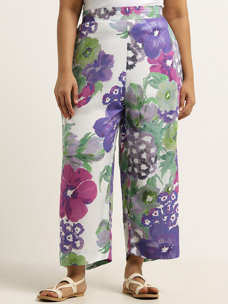 Diza Lilac Floral Printed Straight Pants