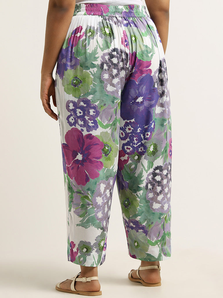 Diza Lilac Floral Printed Straight Pants