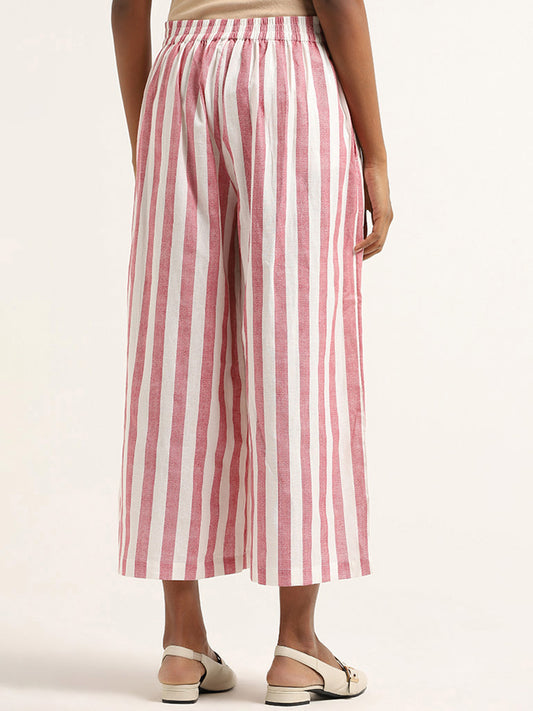 Utsa Pink Striped Cotton Pants