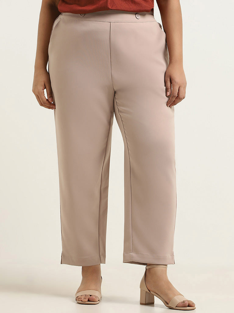 Gia Beige Solid Trousers
