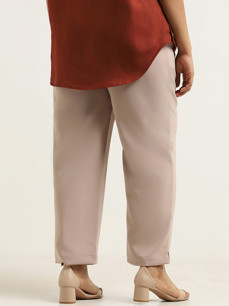 Gia Beige Solid Trousers