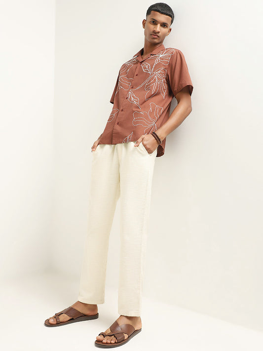 ETA Brown Embroidered Relaxed Fit Shirt