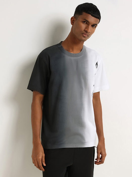 Studiofit Grey Printed Relaxed Fit T-Shirt