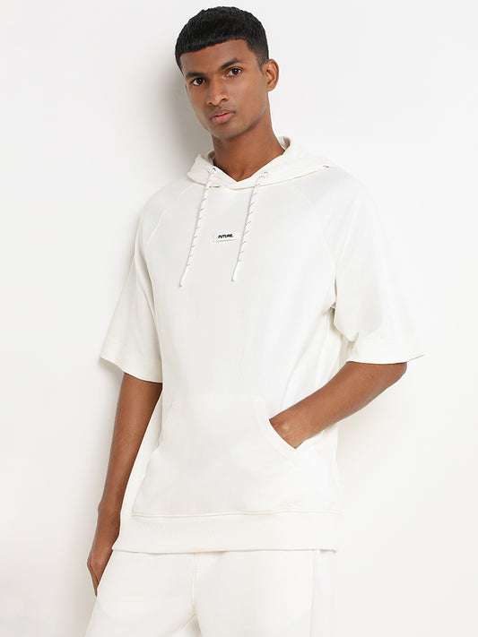 Studiofit White Cotton Relaxed Fit Hoodie