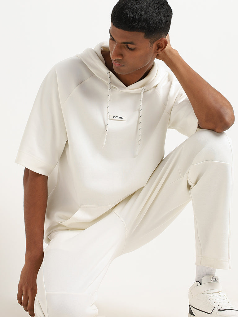 Studiofit White Cotton Relaxed Fit Hoodie