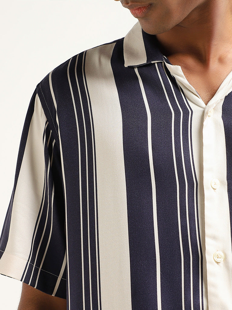 Nuon Navy Striped Relaxed Fit Shirt