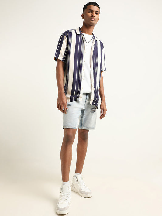 Nuon Navy Striped Relaxed Fit Shirt