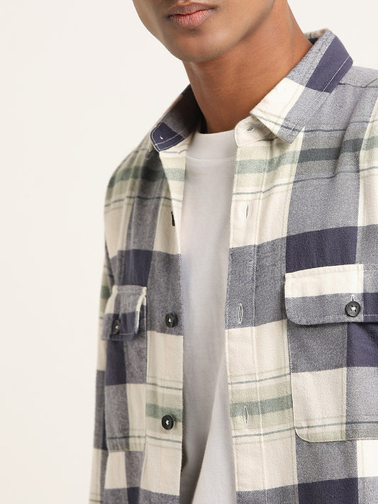 Nuon Blue Plaid Checked Relaxed Fit Shirt