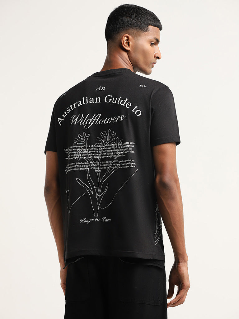 Nuon Black Embroidered Slim Fit T-Shirt
