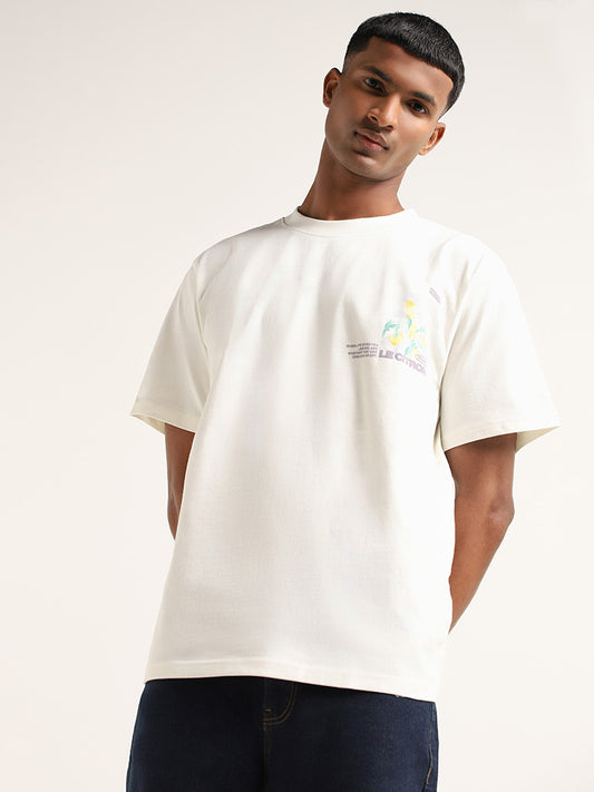 Nuon Off White Printed Cotton T-Shirt