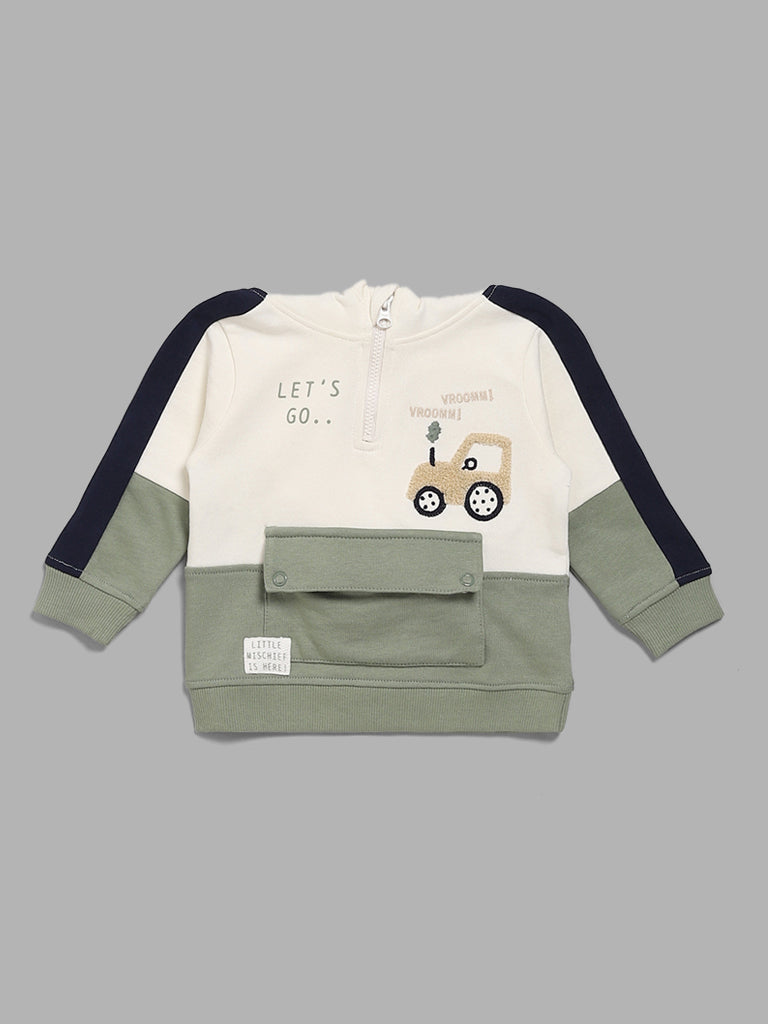 HOP Baby Car Embroidered Olive Sweatshirt