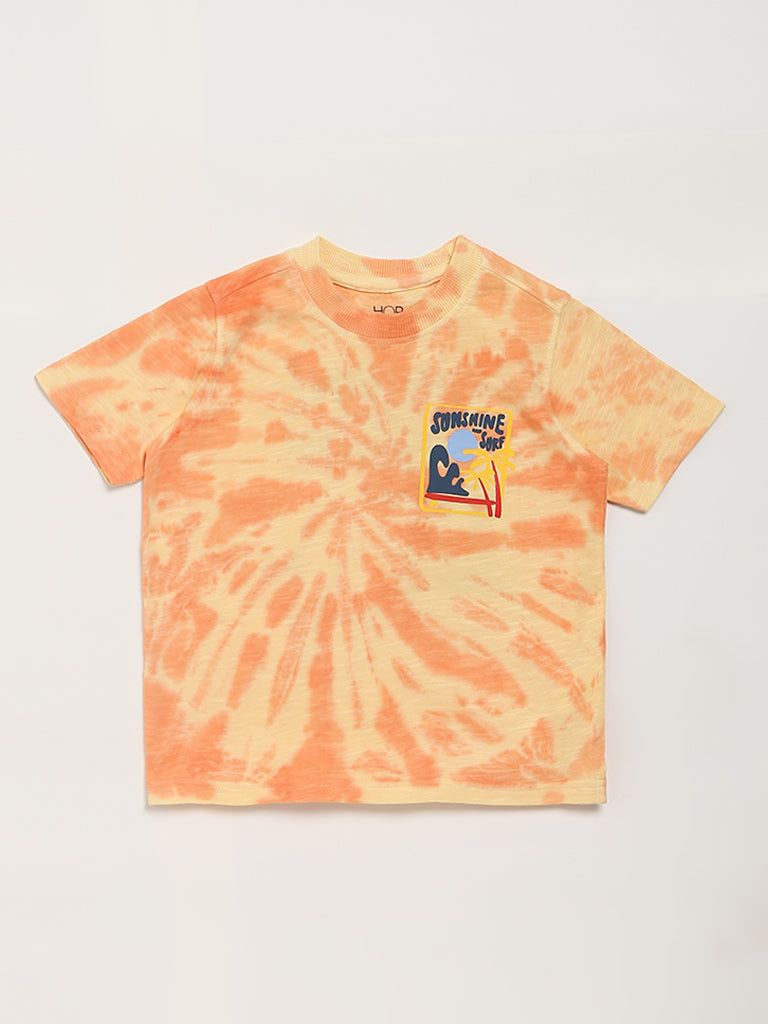 HOP Kids Printed Orange Tie-Dye T-Shirt