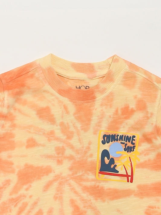 HOP Kids Printed Orange Tie-Dye T-Shirt