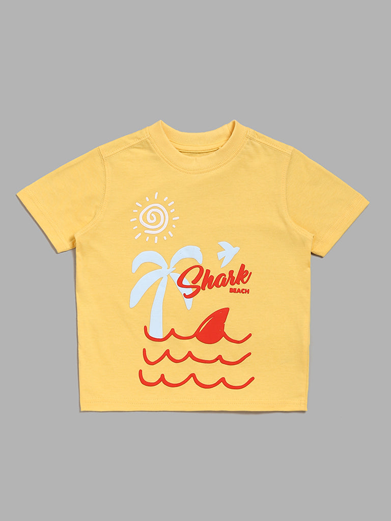 HOP Kids Typography Printed Yellow T-Shirt