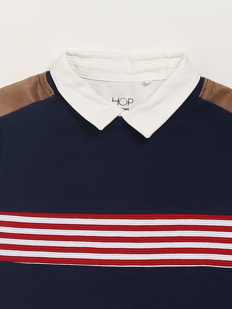HOP Kids Striped Navy Collared T-Shirt