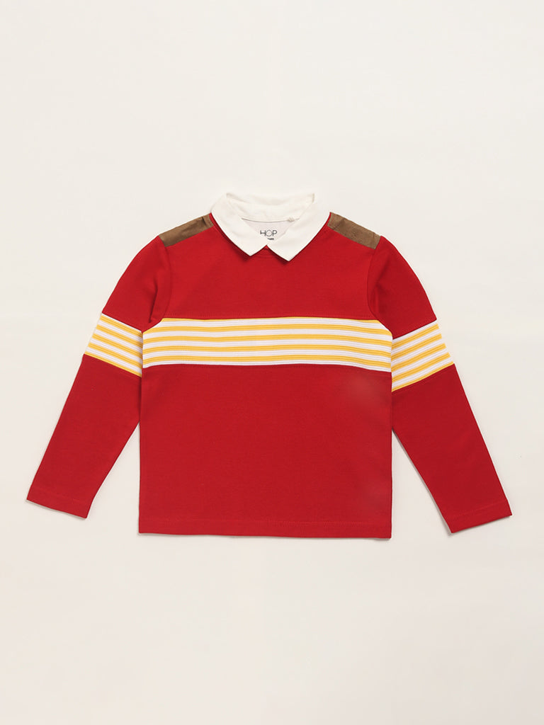 HOP Kids Striped Red Collared T-Shirt