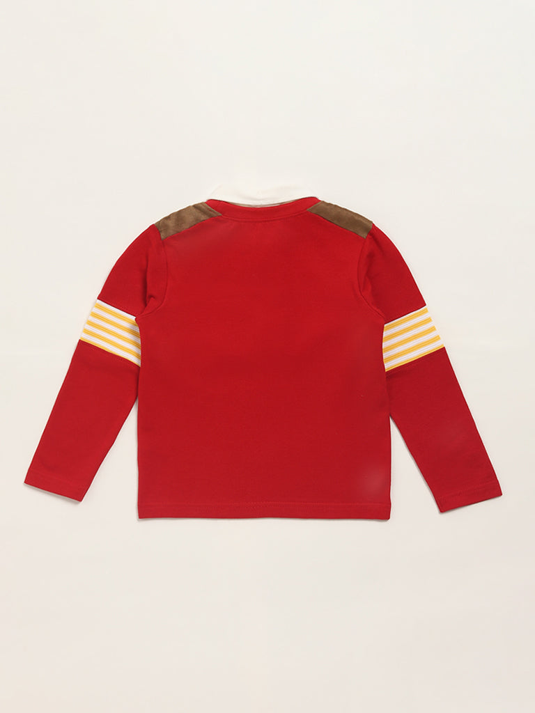 HOP Kids Striped Red Collared T-Shirt