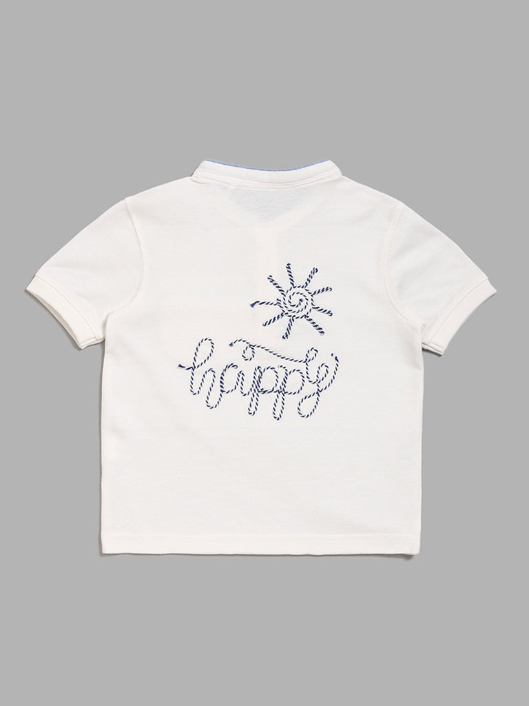 HOP Kids Back Embroidered White T-Shirt