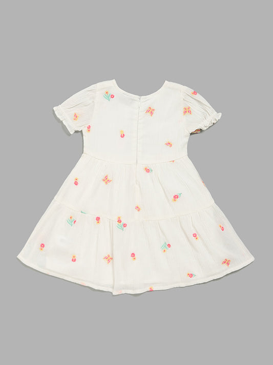 HOP Kids Off-White Embroidered Dress