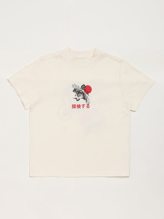 Y&F Kids Off-White Printed T-Shirt