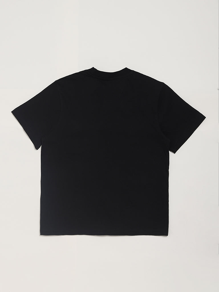 Y&F Kids Black Typographic Printed T-Shirt
