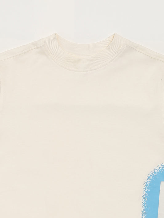 Y&F Kids Printed Off White T-Shirt