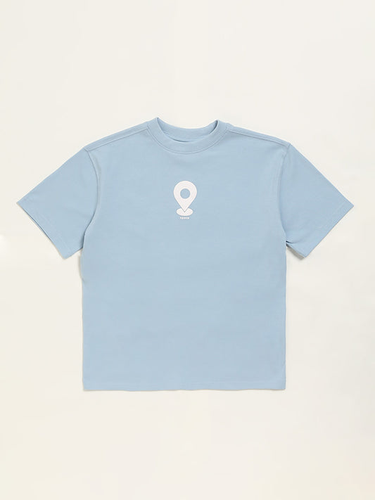 Y&F Kids Blue Printed T-Shirt