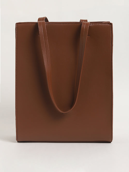 LOV Studded Chocolate Brown Tote Bag