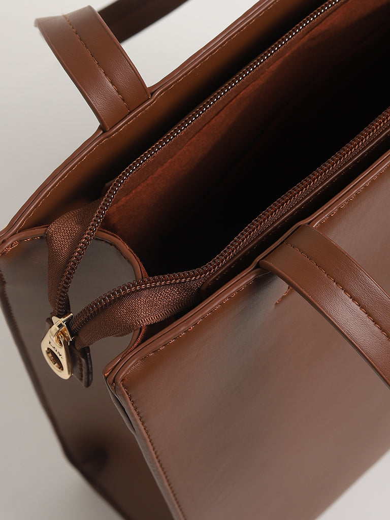 LOV Studded Chocolate Brown Tote Bag