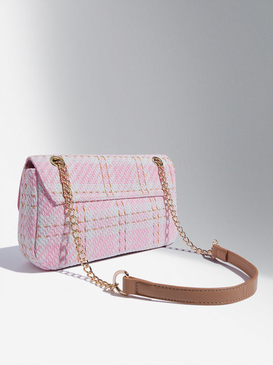 LOV Pink Knitted Checkered Sling Bag