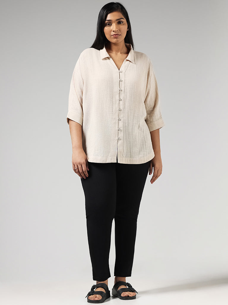Gia Solid Beige High-Low Shirt